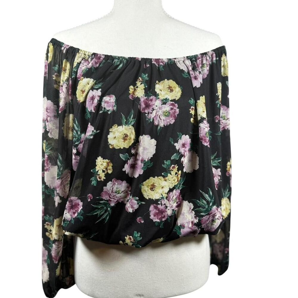 Off the Shoulder Cropped Sheer Floral Top M Fairycore Coquette Y2K Boho Mesh